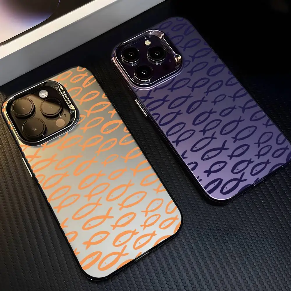 INS Mode Fisch Telefon Fall Für iPhone 17 16 15 14 13 12 11 Pro Max Luft mehrfarbige Matte Laser metallic Aurora Funda
