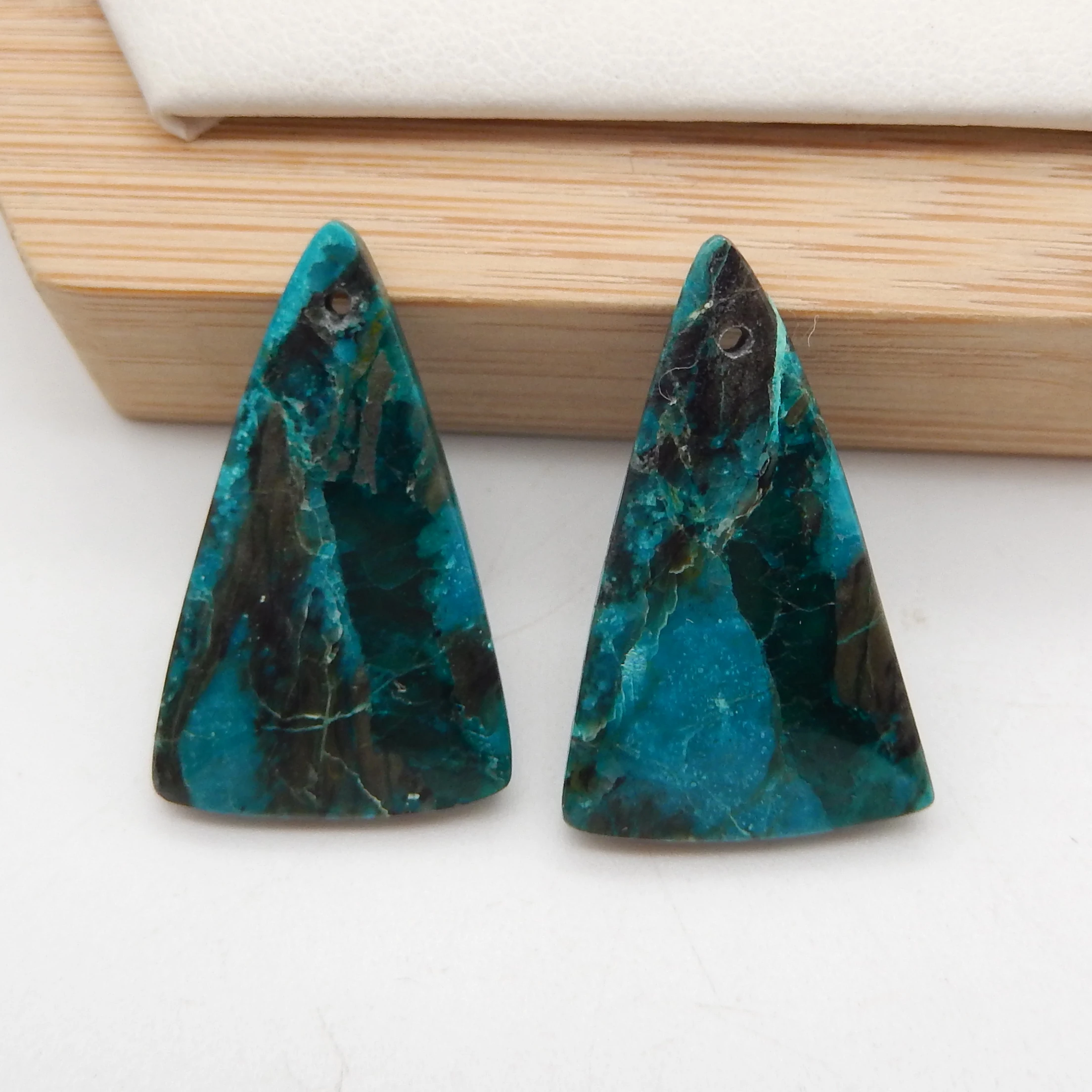 Natuurlijke Chrysocolla Driehoek Oorbellen Voor Vrouwen, Eenvoudige Mode Handgemaakte Diy Sieraden Edelsteen