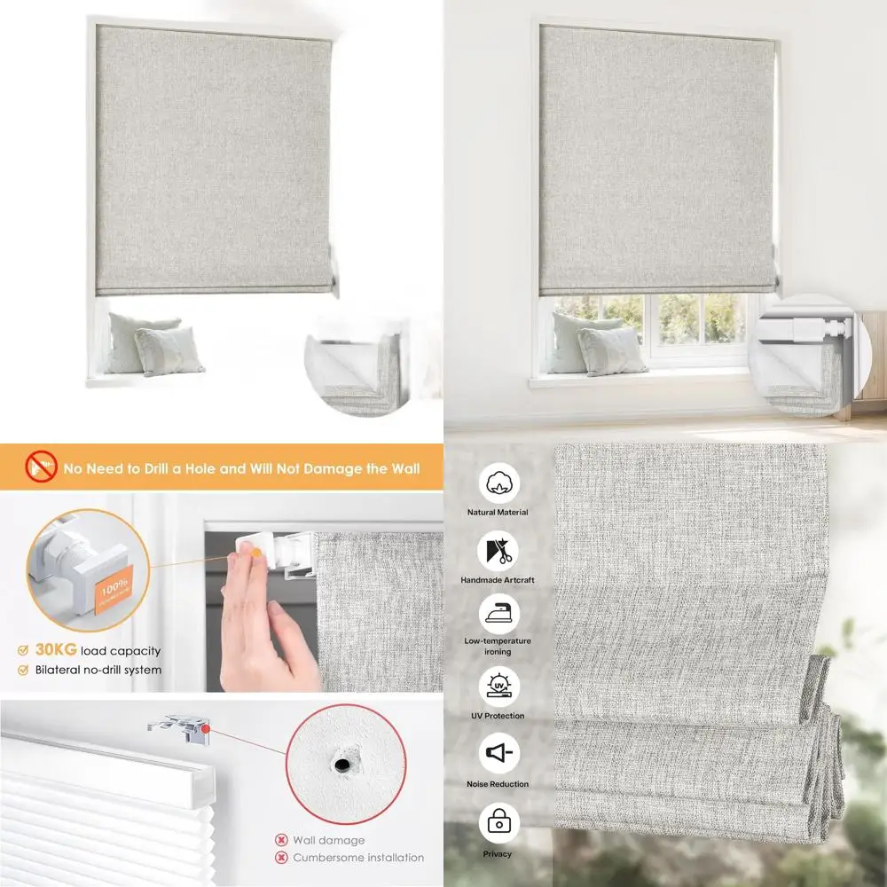 

Grey Cordless Roman Shades, Thermal Insulated Blackout Blinds, UV Blocking Fabric for Indoor Windows, 29 x 64, Room Darkening