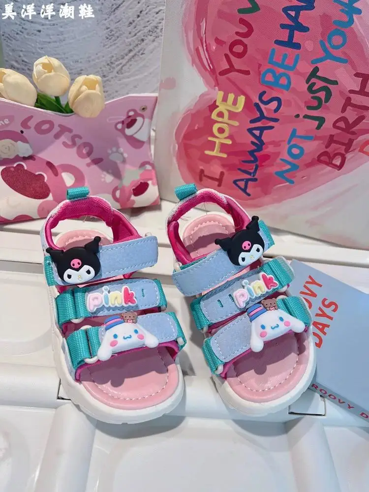 Sapato infantil Kuromi Cinnamoroll de princesa, sandália esportiva feminina, bebê feminino na moda, novo, verão, 2024