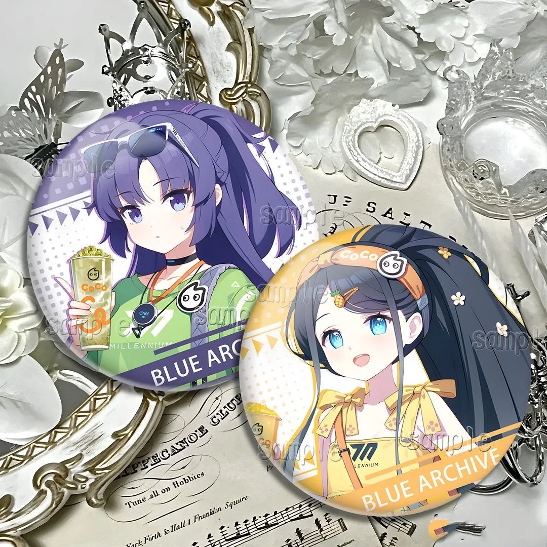 2 piezas de insignias de Blue Archive, personaje de anime Hayase Yuuka Tendo Aris, broche de hojalata para mochila, ropa, insignia decorativa, accesorios de cosplay.