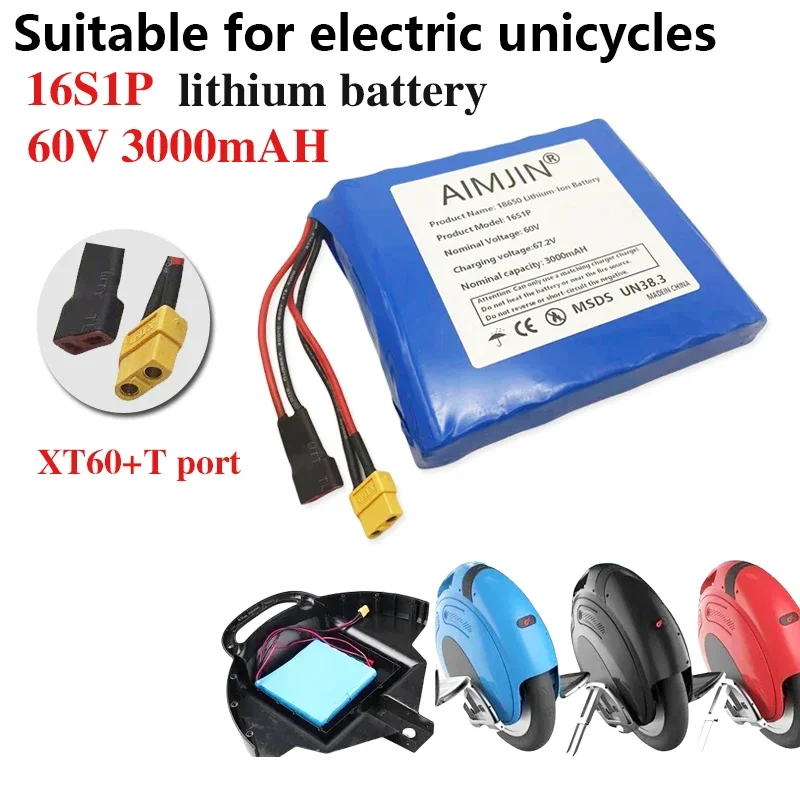 New 60V 3.0Ah 18650 16S1P Lithium Battery Pack A-level Battery Cells Long Endurance 15A BMS 900W High Power Battery