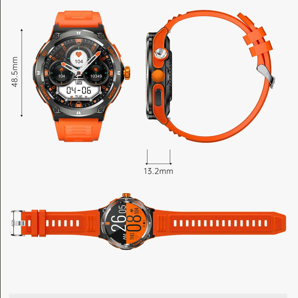 男性と女性のための防水スポーツスマートウォッチ、強力な懐中電灯、sos、helpモード、コンパス、青い歯の通話、屋外スマートウォッチ、3気圧