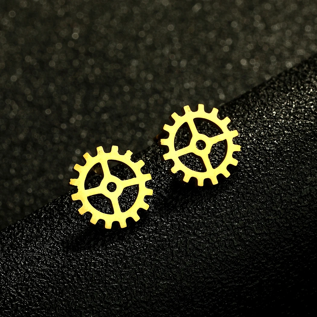 Kinitial Laser carved fashionable stainless steel earrings Pair of steampunk wheel gear  men earings study anniversary gift