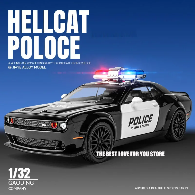 1:32 Dodge Hellcat Poloce Toy Car Die Cast Metel Cars Toy Pull Back Hellcat Model Cars with Sound and Light Hellc for Kids