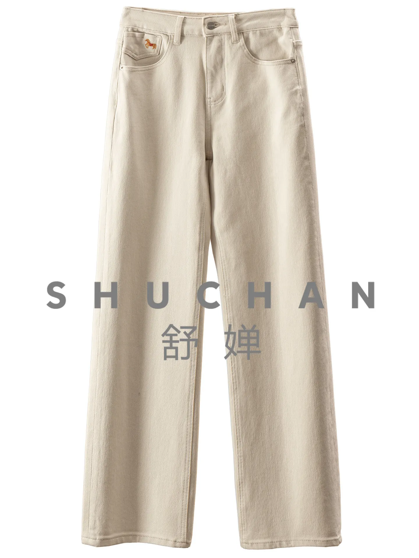 

Nine Points Show Leg Length Pony Embroidery Four-sided Elastic High-waisted Straight Jeans Women 22K3