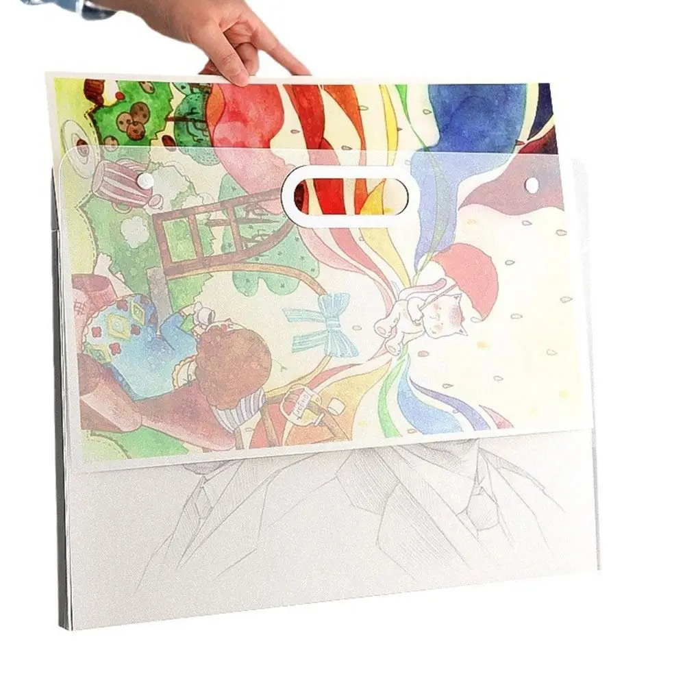 Simple A2/A3/A4 File Folder Portable Waterproof Picture Album Four Layers 4K/8K/16K Painting Paper Storage Bag School Office