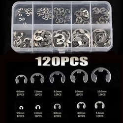 120pcs Assortment Kit 1.5-10mm Stainless Steel Shaft External Retaining Ring E Clip Snap Circlip Washer for Shaft Fastener