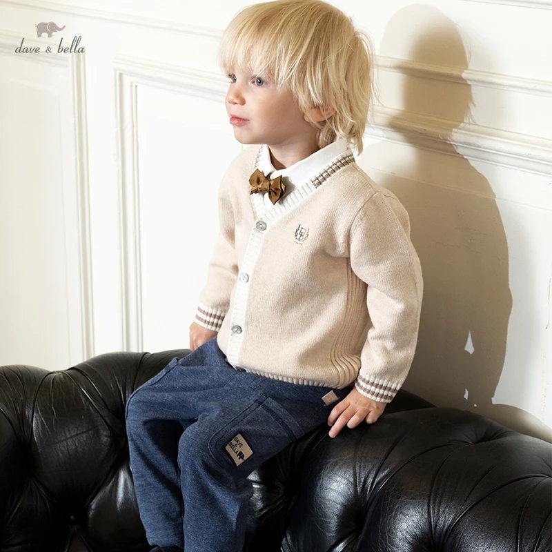 Dave Bella Children Clothes Spring Autumn Kids Knitted Sweaters For Boys Cardigan Baby Jacket Preppy Style Coat DB3222837