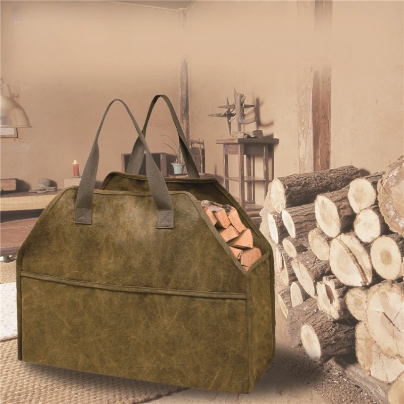 

Thickened Canvas Firewood Handbag Large Capacity Portable Logging Toolkit Firewood Organizer Wood Storage Bag New