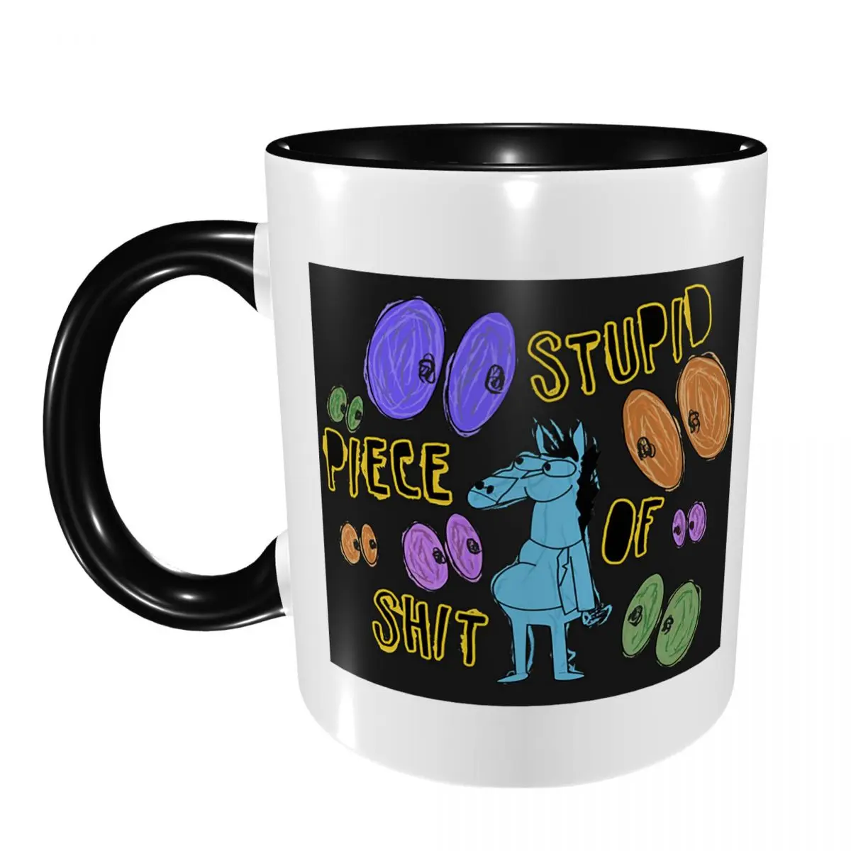 Cartoon Bojack Horseman Stupid Piece Of Shit Mug Funny Ceramic Coffee Cups Tea Mugs Milk Cup Drinkware Gifts for Friends