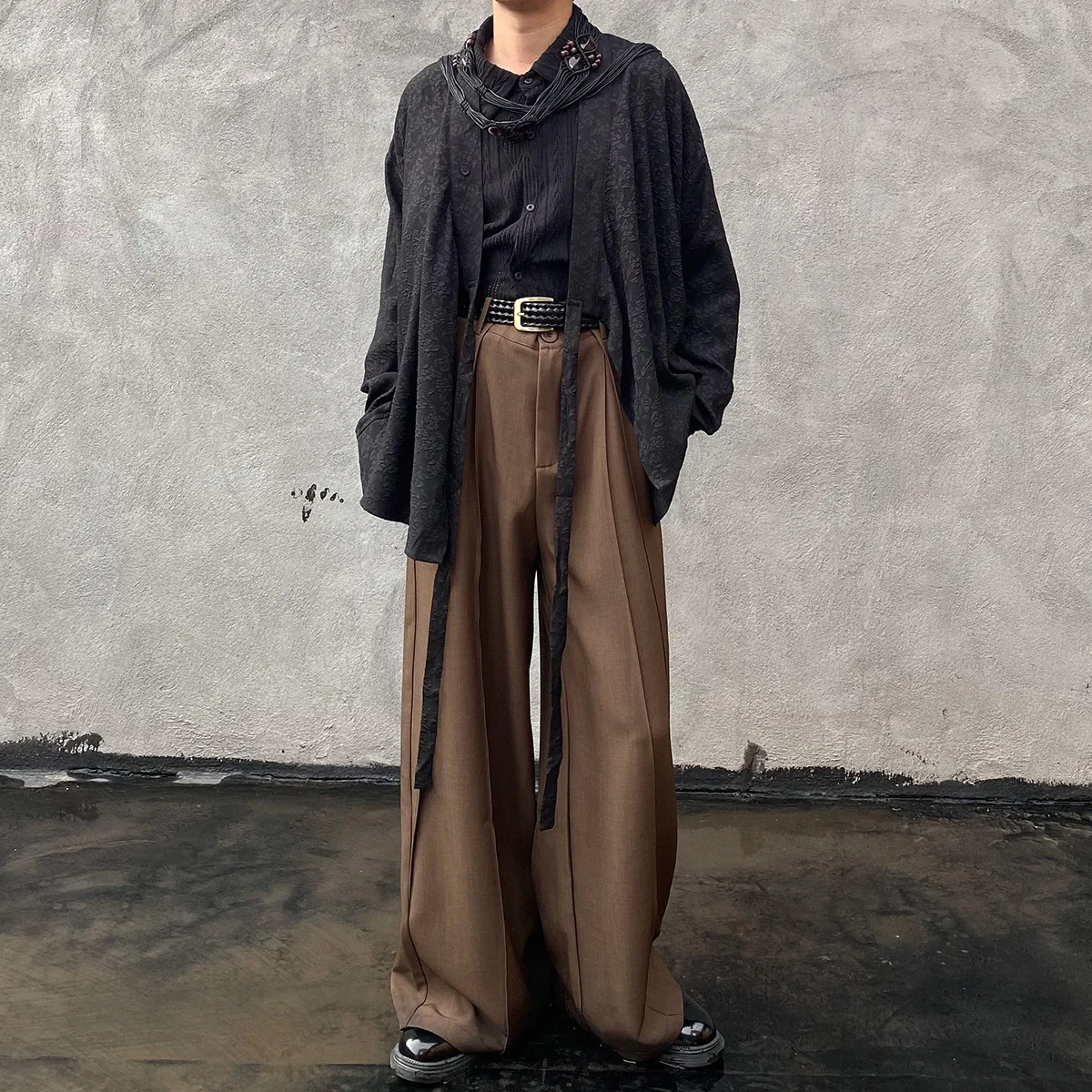 

New Chinese Sle Retro Drapey No Ironing Wide Leg Floor Length Pants Small ence Design Sense Splicing Pleated Casual Tro...