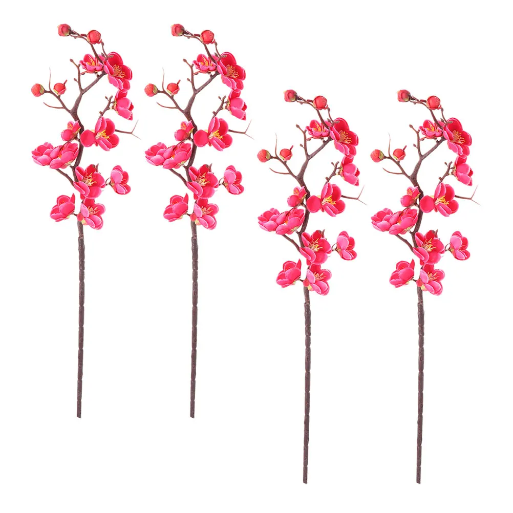 

4 Pcs Decoration Simulated Plum Blossom Flower Home Foliage Artificial Interior Flowers Faux Rosy