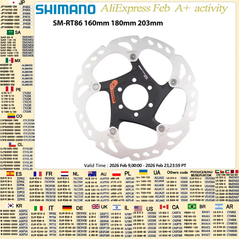 SHIMANO DEORE SM-RT86 Rotors de frein à disque 160mm 180mm 203mm vtt 6 Type de boulon Rotors de frein à disque pièces de cyclisme 1 pièces