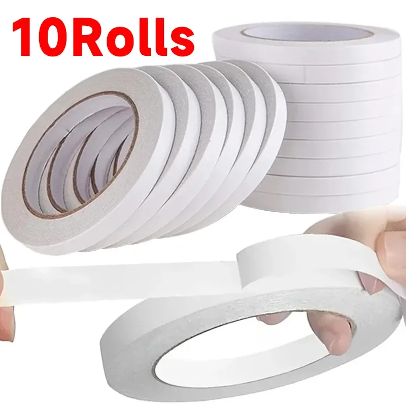 10-1Rolls Double Sided Tape Adhesive Mounting Tape Fixing Sticky Paper Double Sided Strong Tape Strip for Office School Supplies