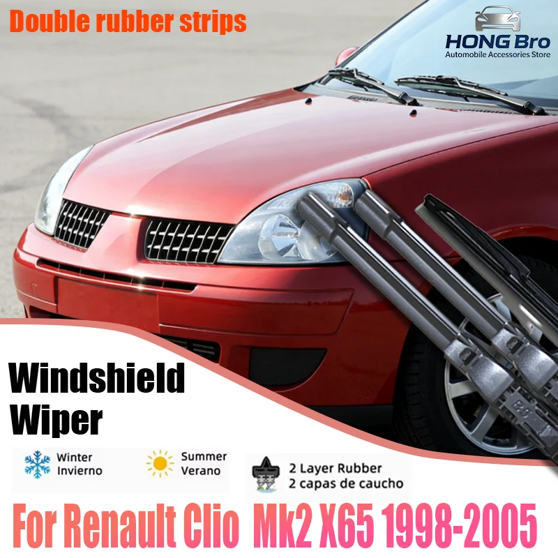 Escobillas Limpiaparabrisas Delanteras y Traseras LHD para Renault Clio Mk2 X65 1998-2005 1999 2000 2001 2002 2003 2004, Accesorios para Parabrisas de 21"21"12"