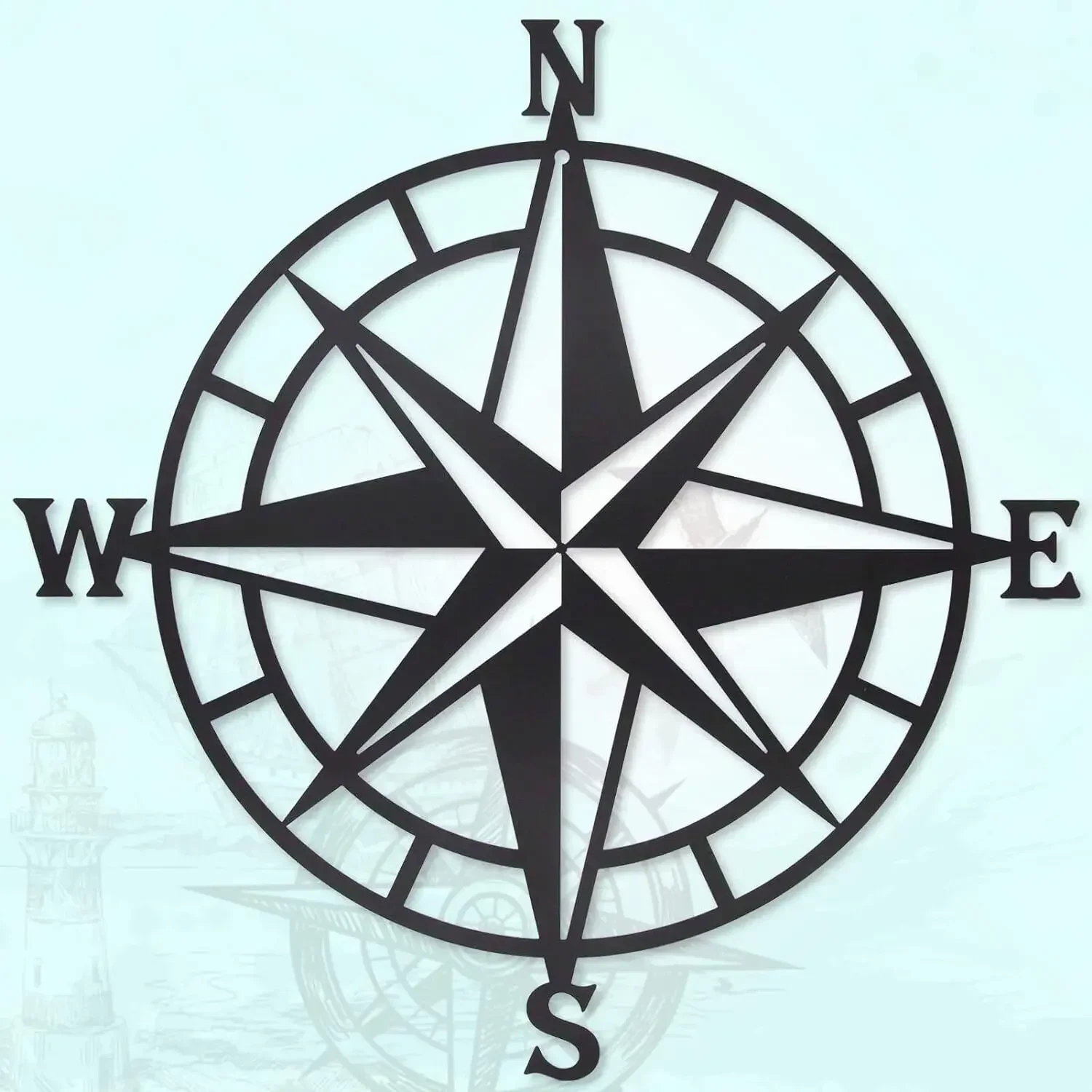 Modern Nautical Compass Iron Wall Decor Ocean Theme Metal Silhouette Wall Hanging Art for Home Decoration