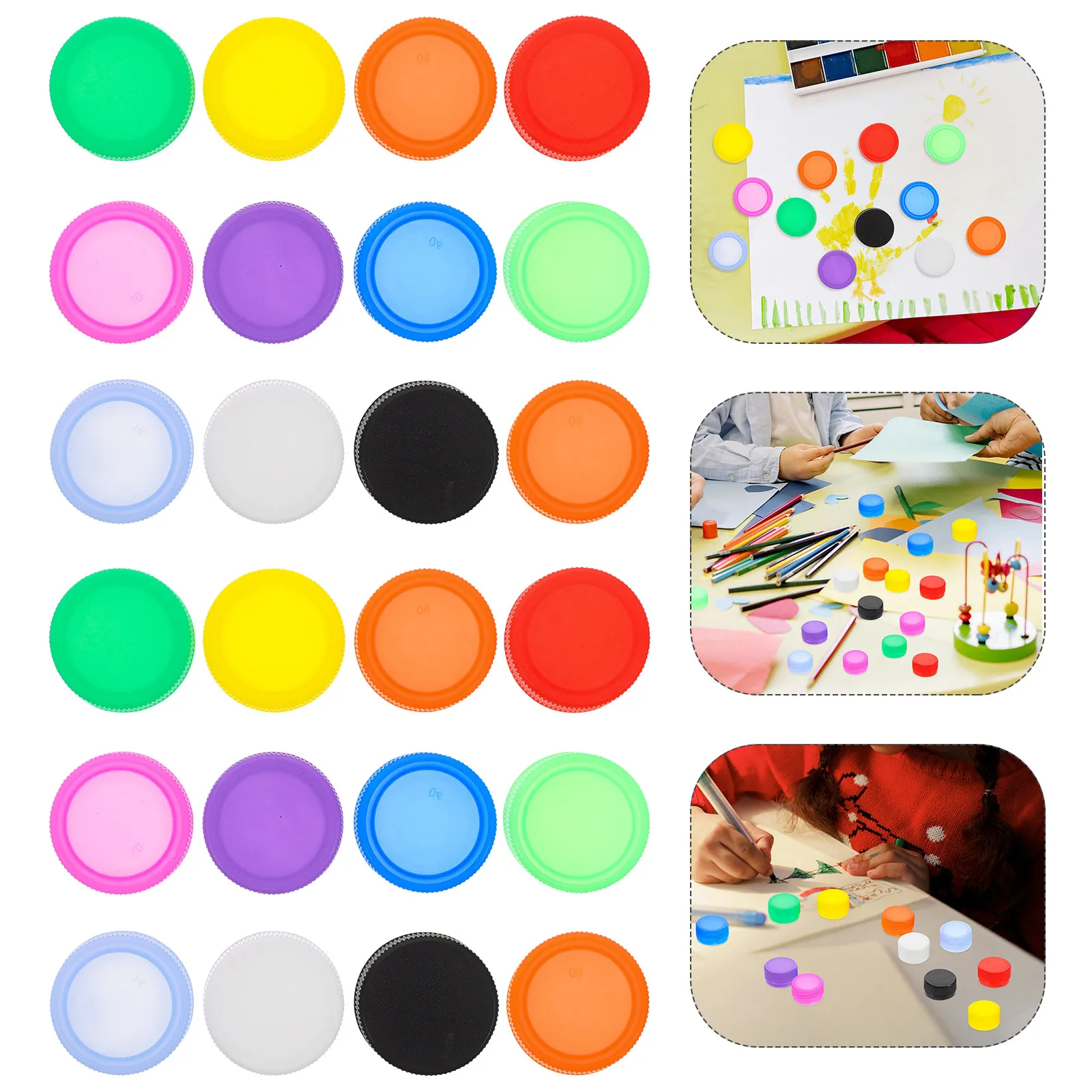 

100Pcs Plastic Bottle Caps Colorful Lids for DIY Art Projects Kindergarten Craft Supplies Mixed Color Cap Set Creative