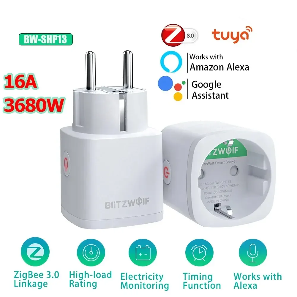 BlitzWolf BW-SHP13 EU Plug 3680W Zigbee 3.0 Smart Socket APP Remote Control Timer works with Alexa Google Assistant Smart Home