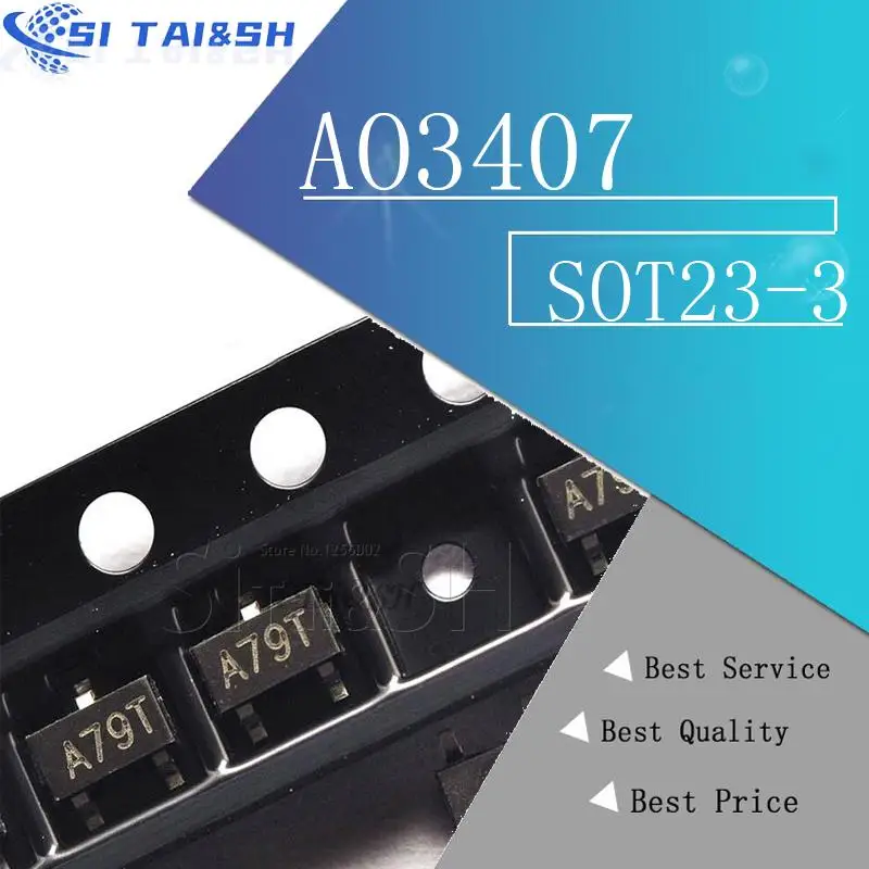 MOSFT P-Ch -30V -3.6A 64 أوم الأصلي ، 50 ، AO3407 ، من MOSFET A79T ، جديد