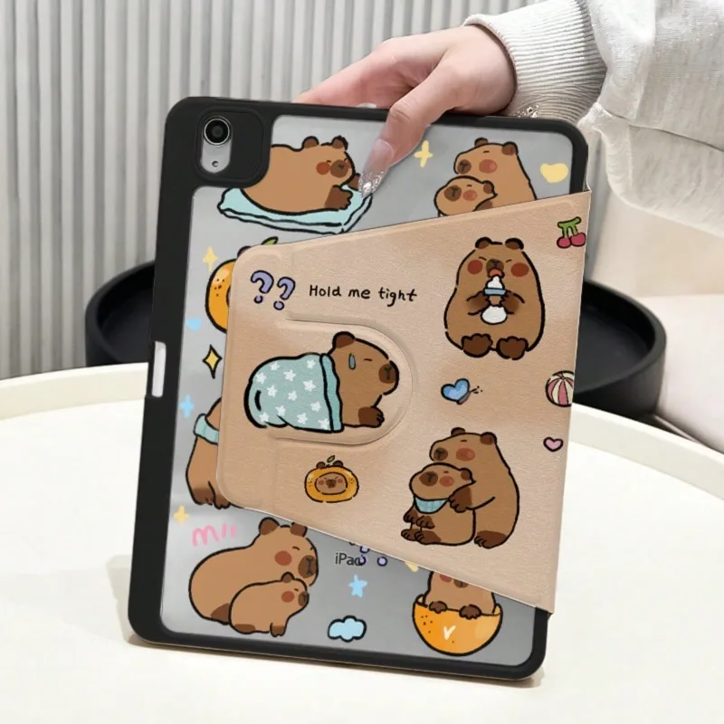 360 Degree Rotation Smart Cover for IPad 10 Case IPad 10th Gen Air 5th 4th 10.9 2020 Pro11 IPad 10.2 7th 9th 8th Orange Capybara