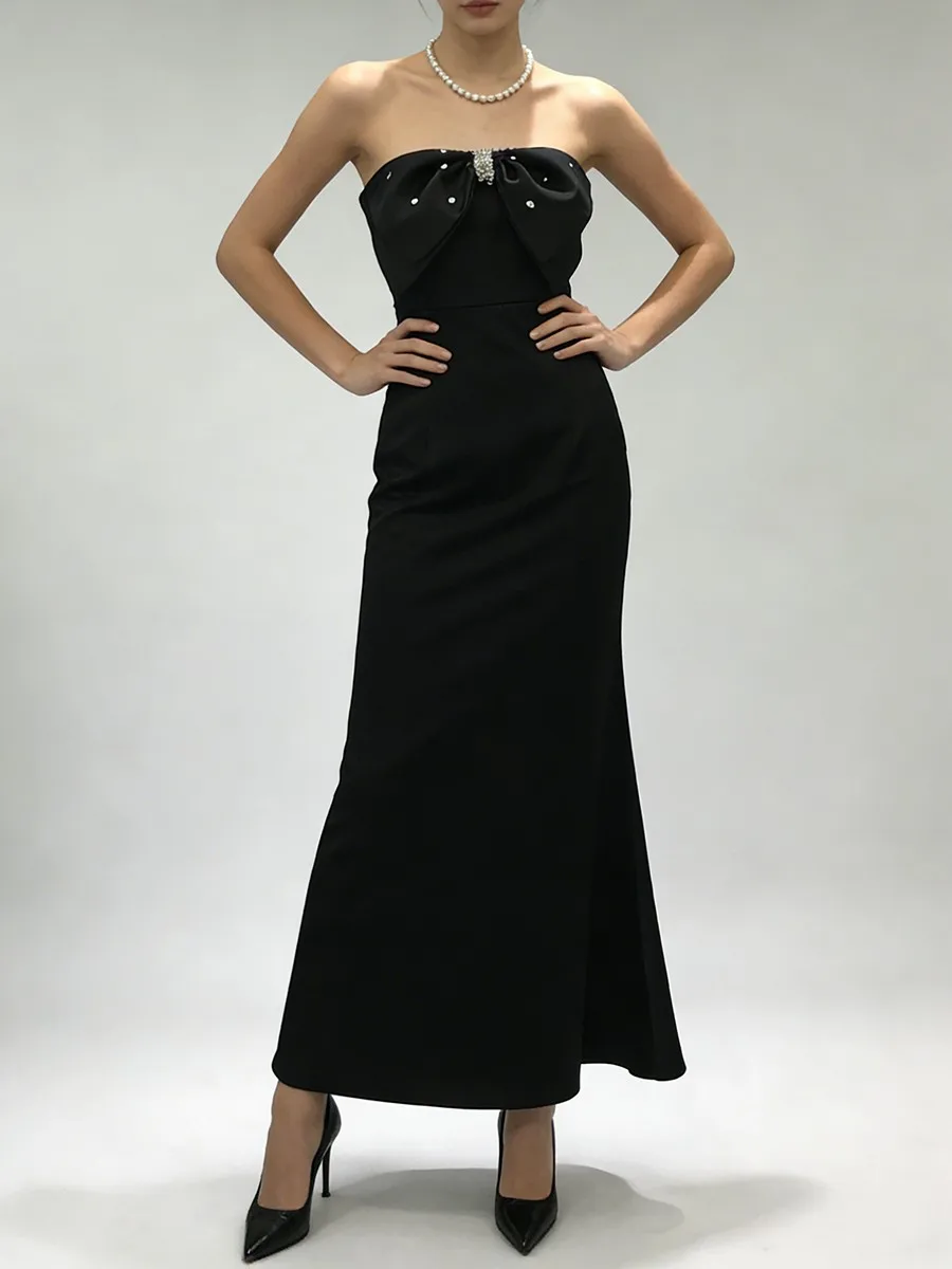 Twotwinstyle sólido emagrecimento emendado bowknot vestidos para mulheres sem alças sem mangas cintura alta vestido elegante moda feminina nova