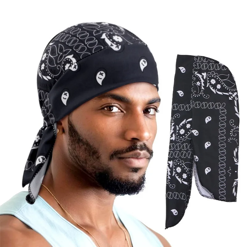 Nowy Paisley Print Hip Hop Turban Cap Elastyczne chusty na głowę Oddychające Casual Durags Candy Color Durag Unisex Bandana Pirate Hats