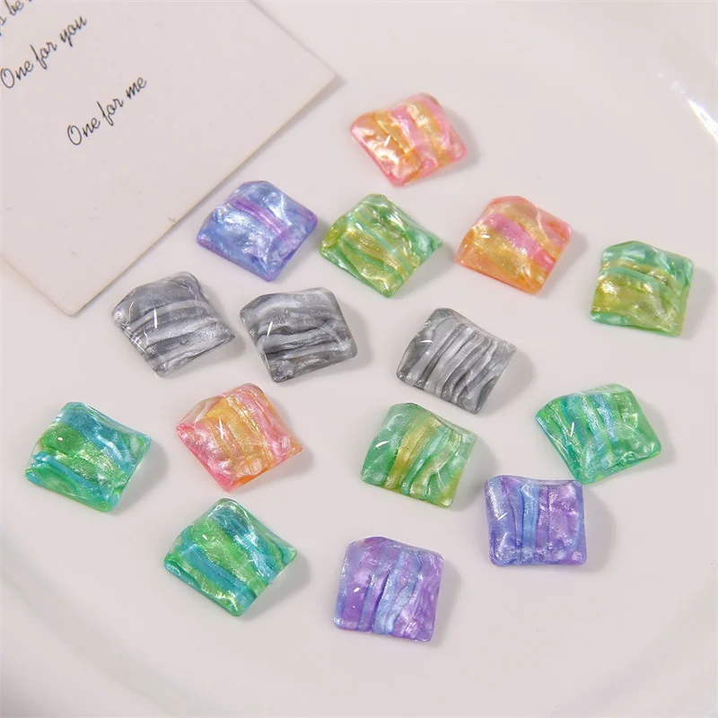 50pcs/lot 16mm color pattern print geometry square Water ripple effect resin cabochon beads diy jewelry garment hair accessory
