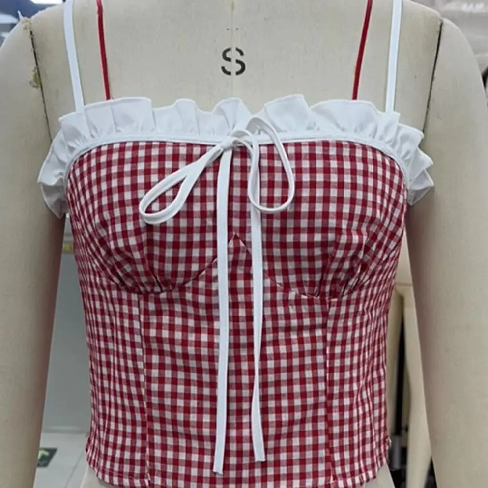 

Женский топ в клетку с принтом, камзол с регулируемыми бретельками, майки для пляжного отдыха, летняя вечеринка, повседневная одежда, уличная одежда