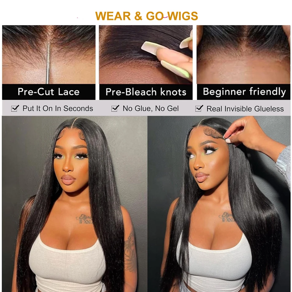 Ossilee Straight Pre Cut HD Lace Wig Ready to Wear 4x4 5x5 HD Lace Closure Wig Straight Human Hair Closure Wigs