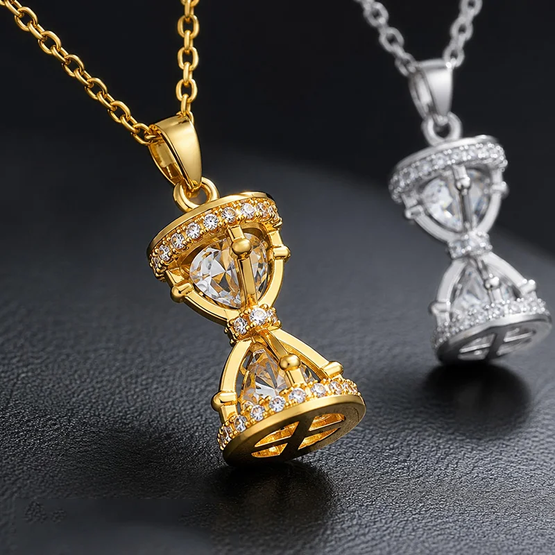 Stainless Steel CZ Hourglass Pendant NecklaceWomen Gold Silver Color Hypoallergenic FadeResistant Luxury Fashion Jewelry Gift