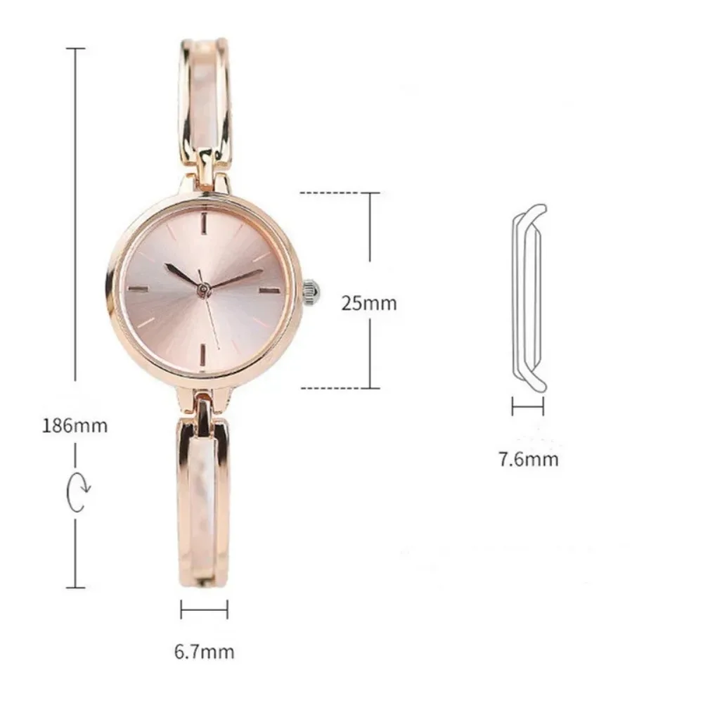 Reloj de pulsera de plata de 25mm para Mujer, pulsera de cuarzo de aleación de lujo, regalo para niña, Reloj de oro rosa para Mujer