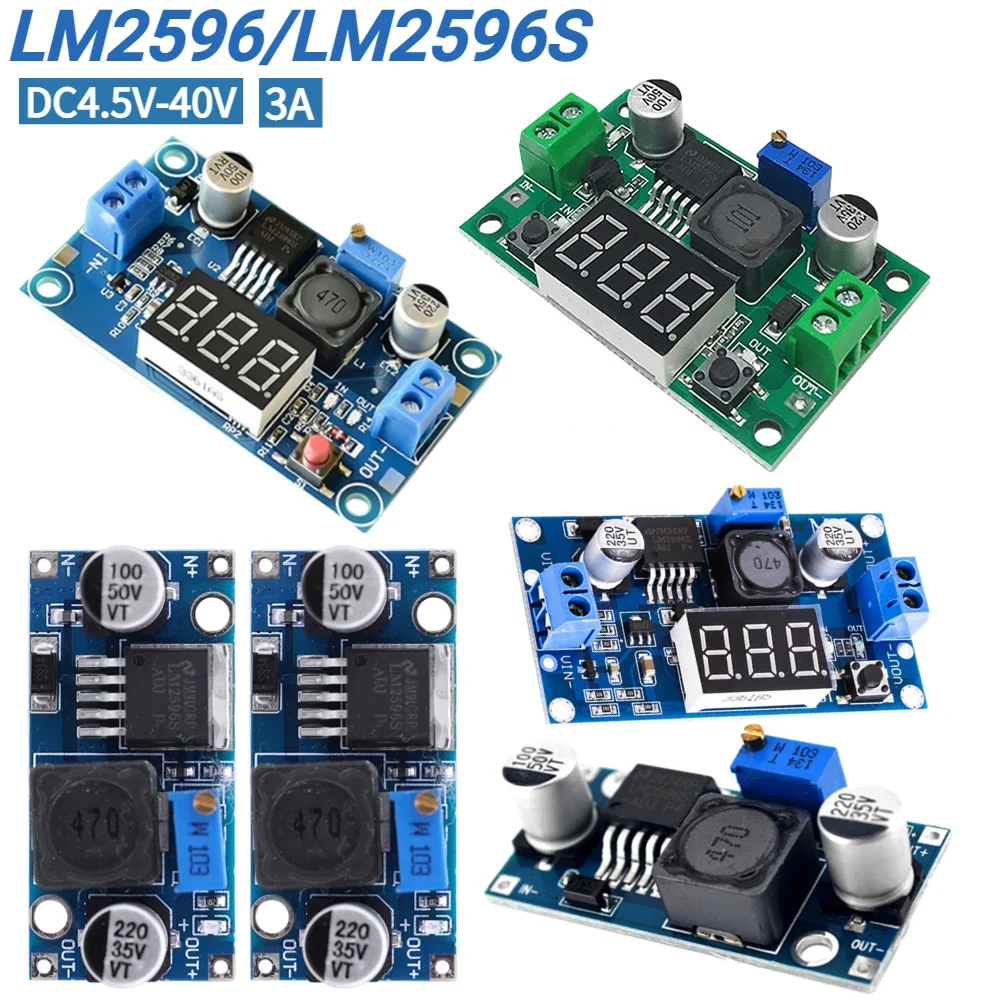 LM2596 DC-DC Buck Adjustable Step-Down Power Module 3A DC4-40V Voltage Regulator Power Supply Module with LED Voltmeter