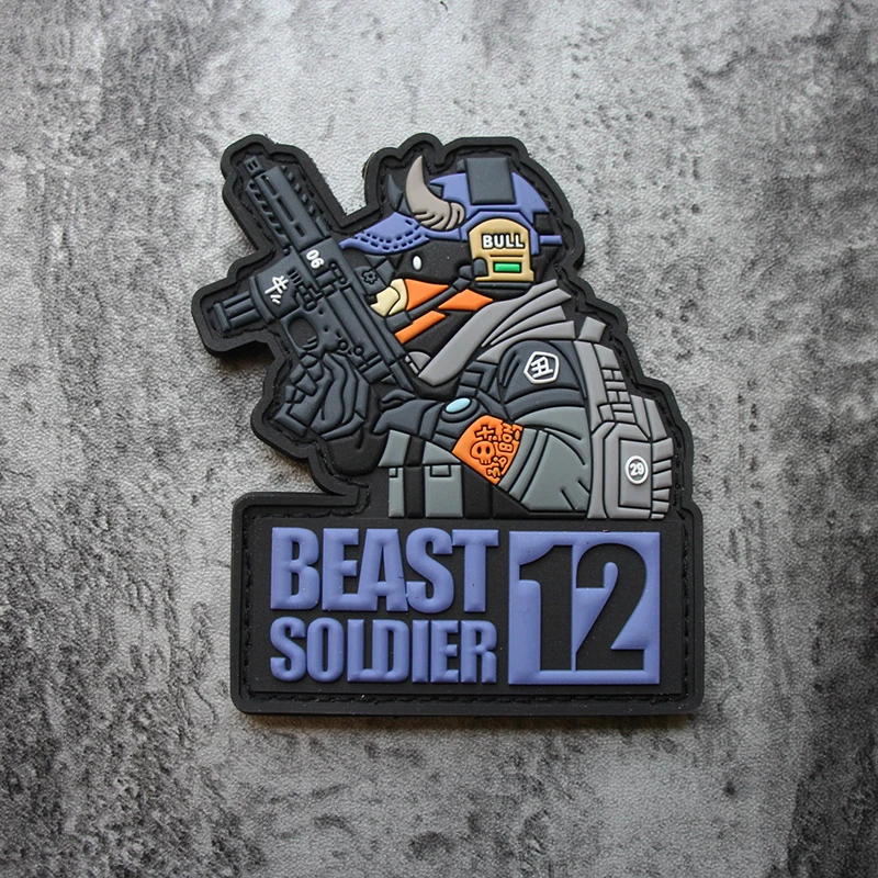 Beast Soldier 12 Zodiac Rabbit Cattle 3D PVC Patches Signs Rubber Military Weapons Tactical Badges For Clothing Backpack Decor