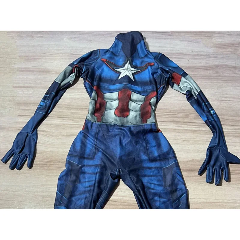 Captain America Costume for Adults and Children, Superhero Zentai Jumpsuit for Halloween Party