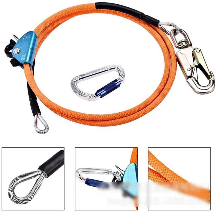 Adjustable Lanyard Positioning Safety Rope Triple Locking Mountaineering Buckle Factory Price Steel Wire Core Custom ODM