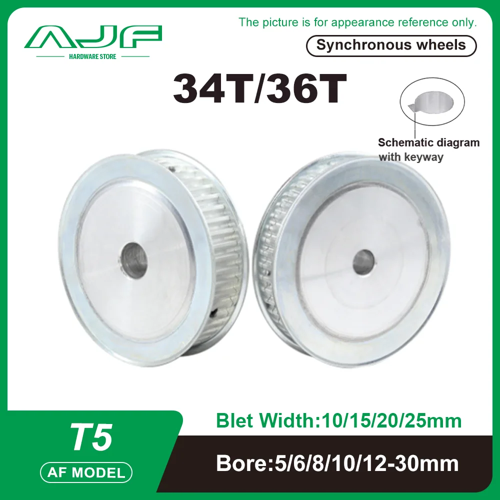 T5 Timing Pulley 34T/36Teeth Bore 5-30mm for belt Width 10/15/20/25mm T5 Synchronizing wheel Driving wheel