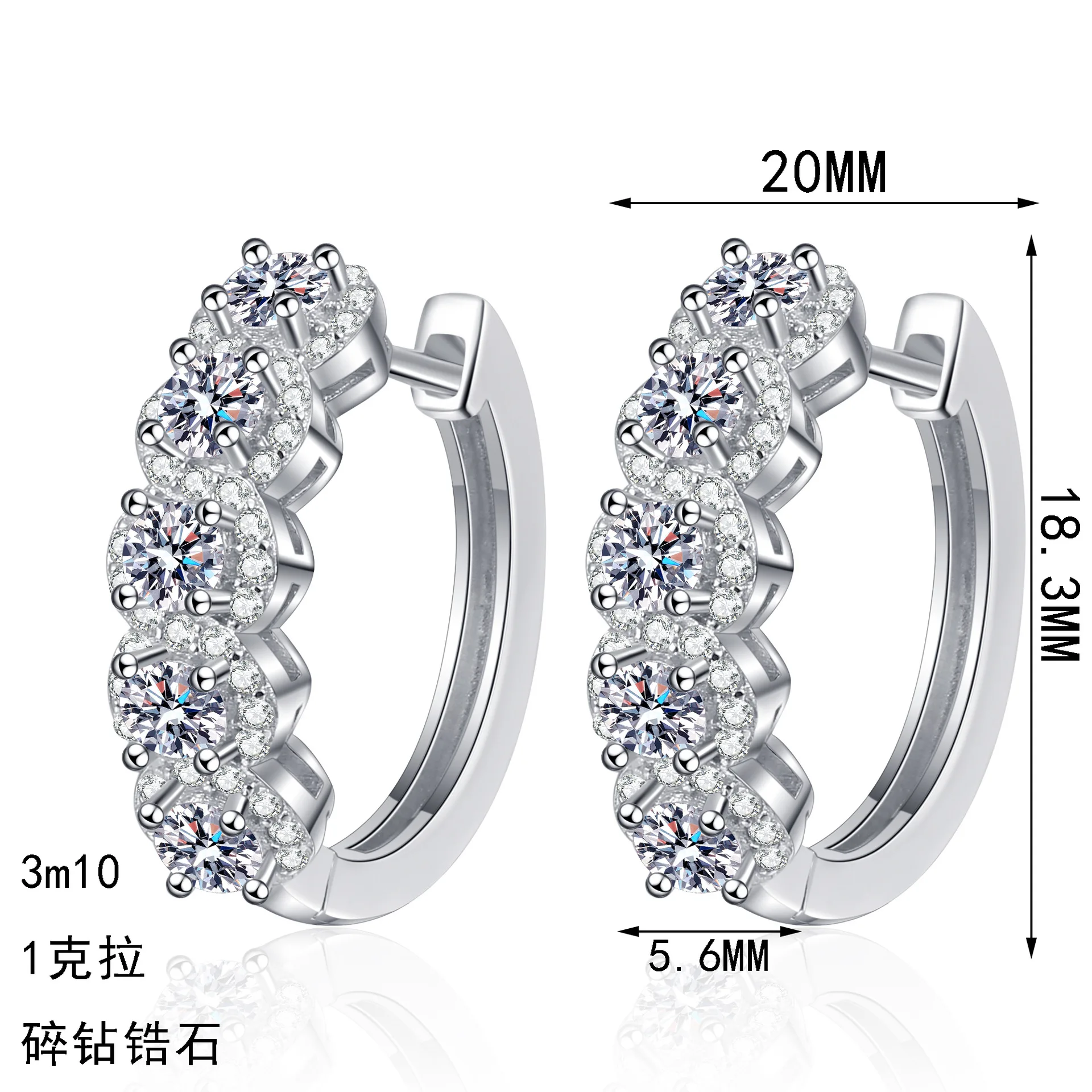 

Full Row Diamond Platinum Pt950 Earbuds 1ct Moissanite Hoop Earrings for Women Elegant Atmospheric Earrings Jewelry Gifts