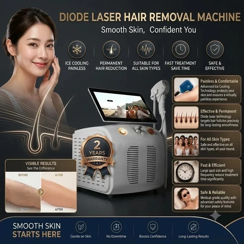 Laser Hair Removal Machine FAC Technology 4 In 1 Soprano Titanium Ice 755 808 940 1064nm ND YAG RF IPL Painless
