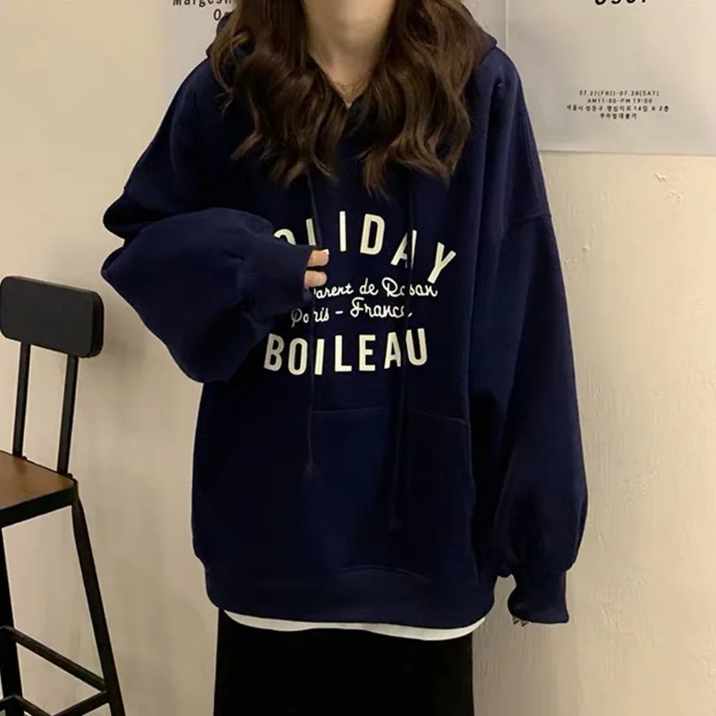 

Women Hoodie Korean Style Female Spring Letter Printing Thin Autumn New Loose Oversize Sweatshirt Students Women Tops Sweatshirt