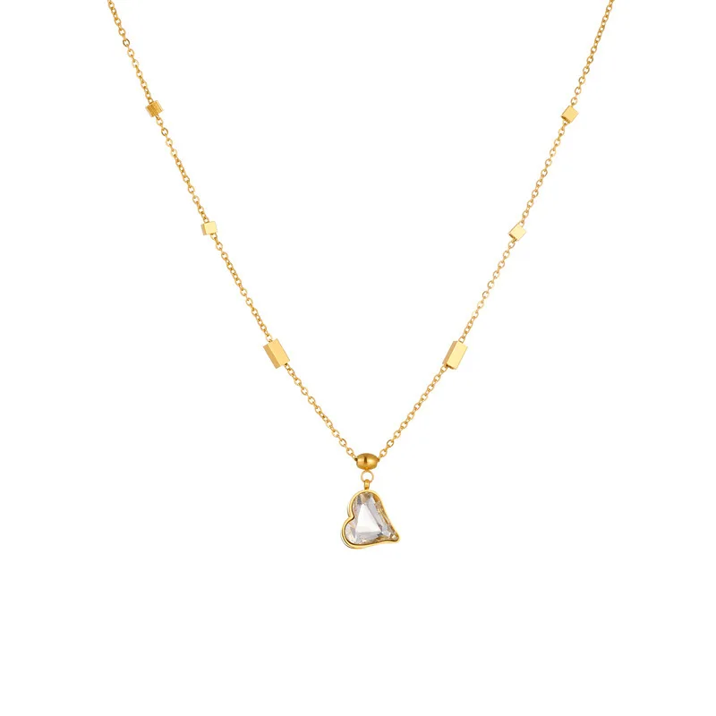 Fashion Crystal Heart Stainless Steel Necklace 18K Gold Plated Waterproof Non-Tarnish Jewelry for Women Girlfriend Mother Sister