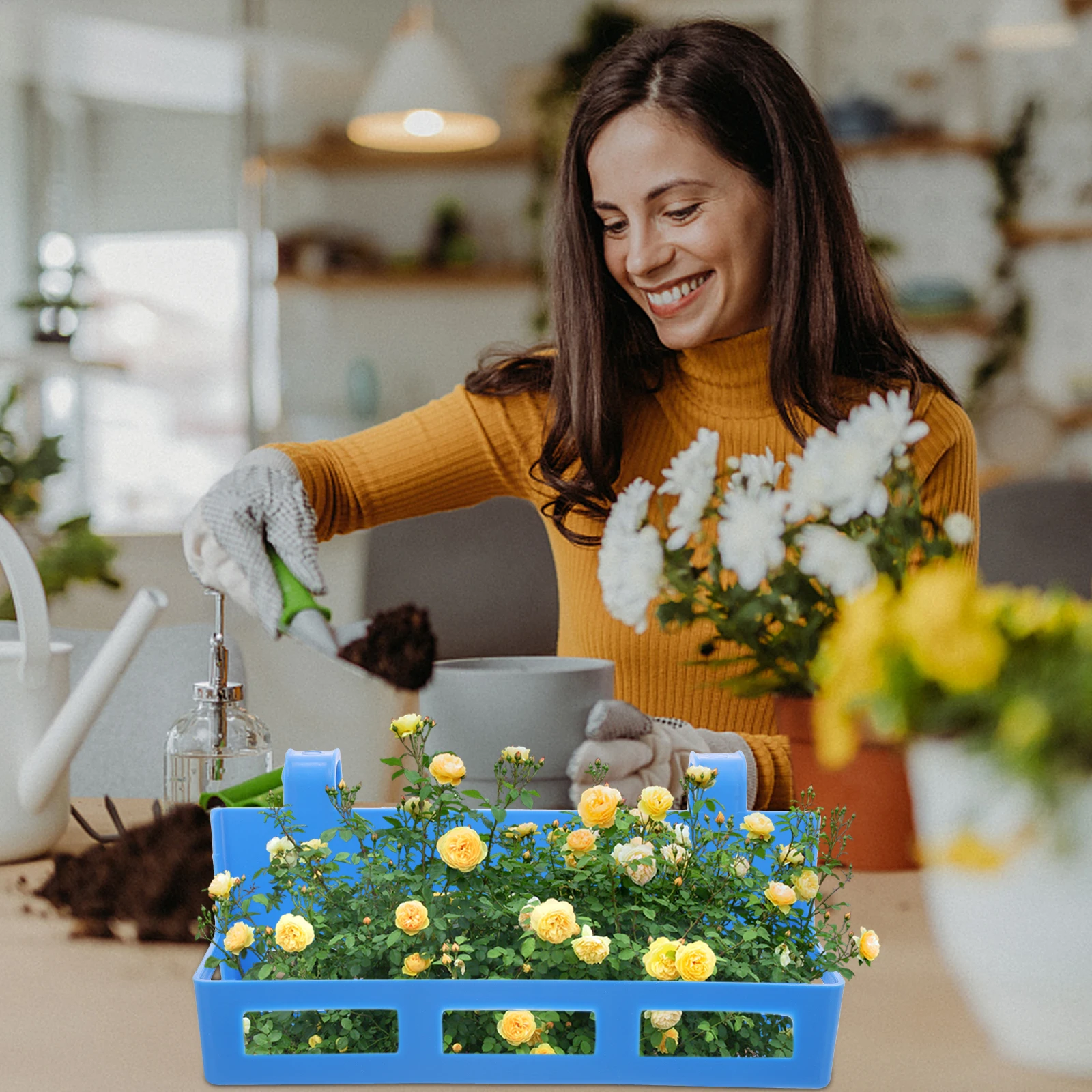 

Plastic Platform Flower Basket Hanging Rack Lightweight Decorative Flower Arrangement Holder Hanging Rack for Railings