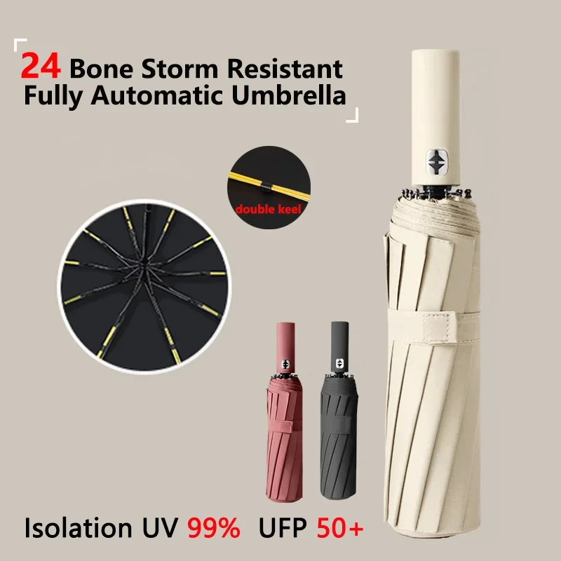 

Reinforced 24-Bone Umbrella, Men's Business Strong And Durable Wind-resistant Umbrella, Anti-UV Sunscreen Umbrella Women's Sunny