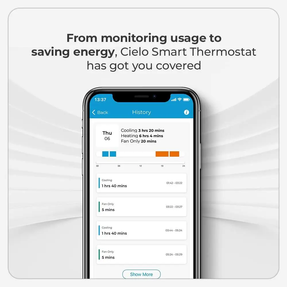 Termostato inteligente Sistemas HVAC convencionais e de bomba de calor Economia de aquecimento e resfriamento Horários e predefinições inteligentes Geofencing &