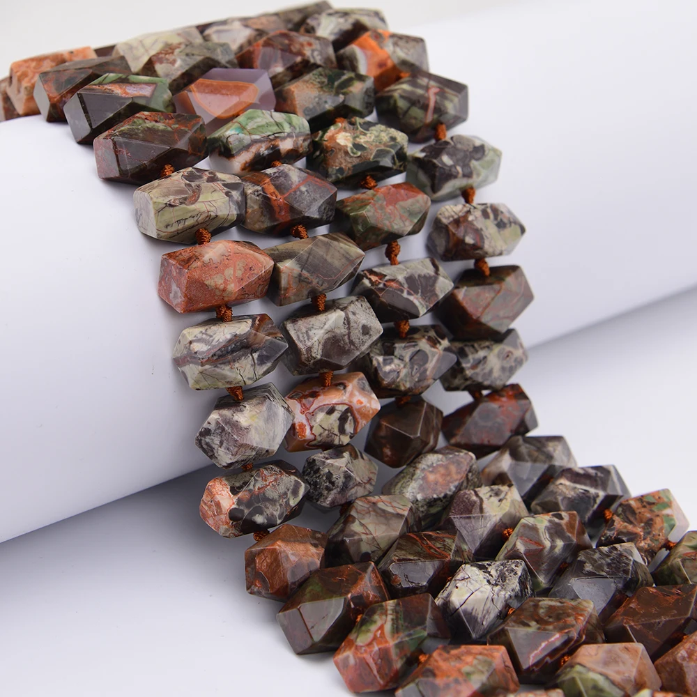 

APDGG Large Size 14x25mm Natural Mix Color Ocean Jasper Stone Cutting Nugget Loose Space Beads 16'' Strand Jewelry DIY