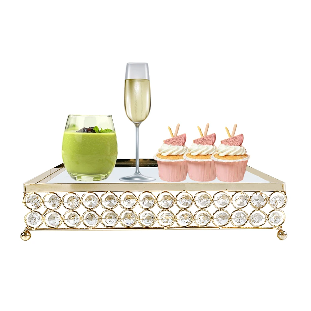 1Pcs Gold rectangle cake tray crystal cupcake plate wedding cake table accessory party decoration tools for dessert