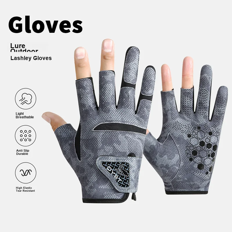 Three Finger Exposed Fishing Gloves Non Slip Abrasion Resistant Breathable Thin Sun Protection for Outdoor Lure Fishing