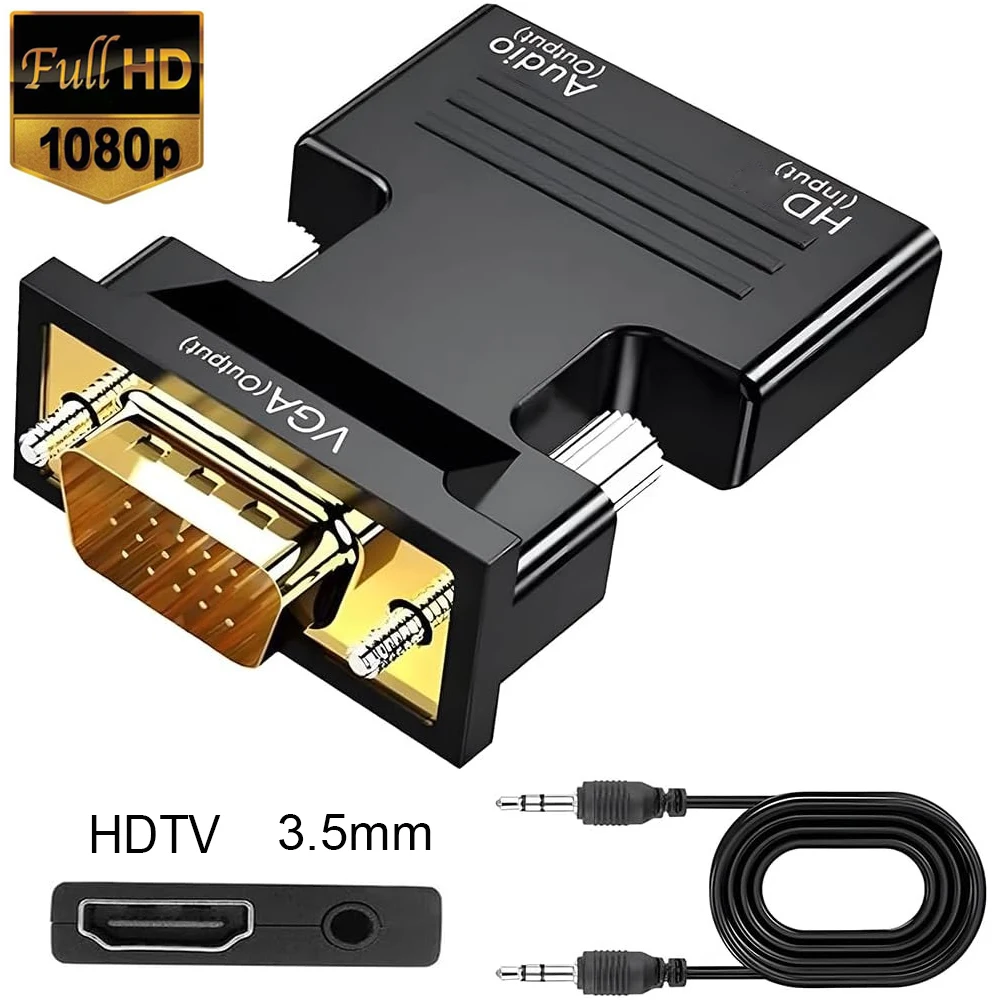 For HDMI to VGA Adapter HD 1080P Audio Video Converter 3.5mm Jack Goldplated Connector Female to Male for Laptop PC Monitor HDTV