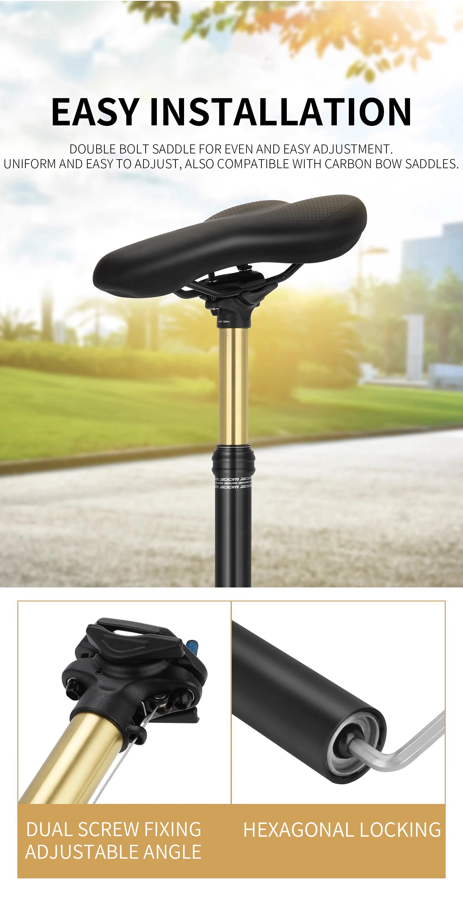 ZOOM Fahrrad-Dropper-Sattelstütze 30.9/31.6 mit interner/externer Kabelführung und Fernbedienung für MTB-Sattelrohr – Detail 7
