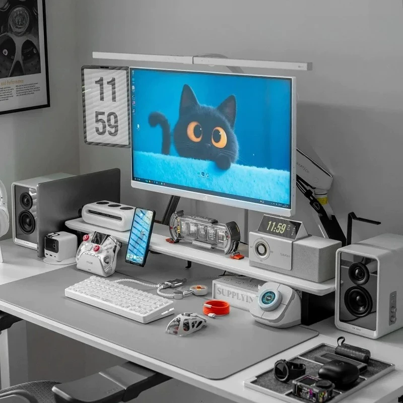 Modular White Stand Computer Screen Shelf Office Desk Organizer Ergonomic Elevator for Home Workplace Setup